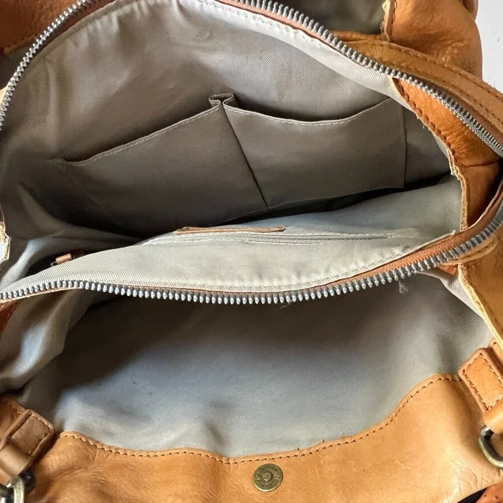 American Leather Co. Lenox Triple Entry Satchel Cafe Latte Tan Purse Handbag